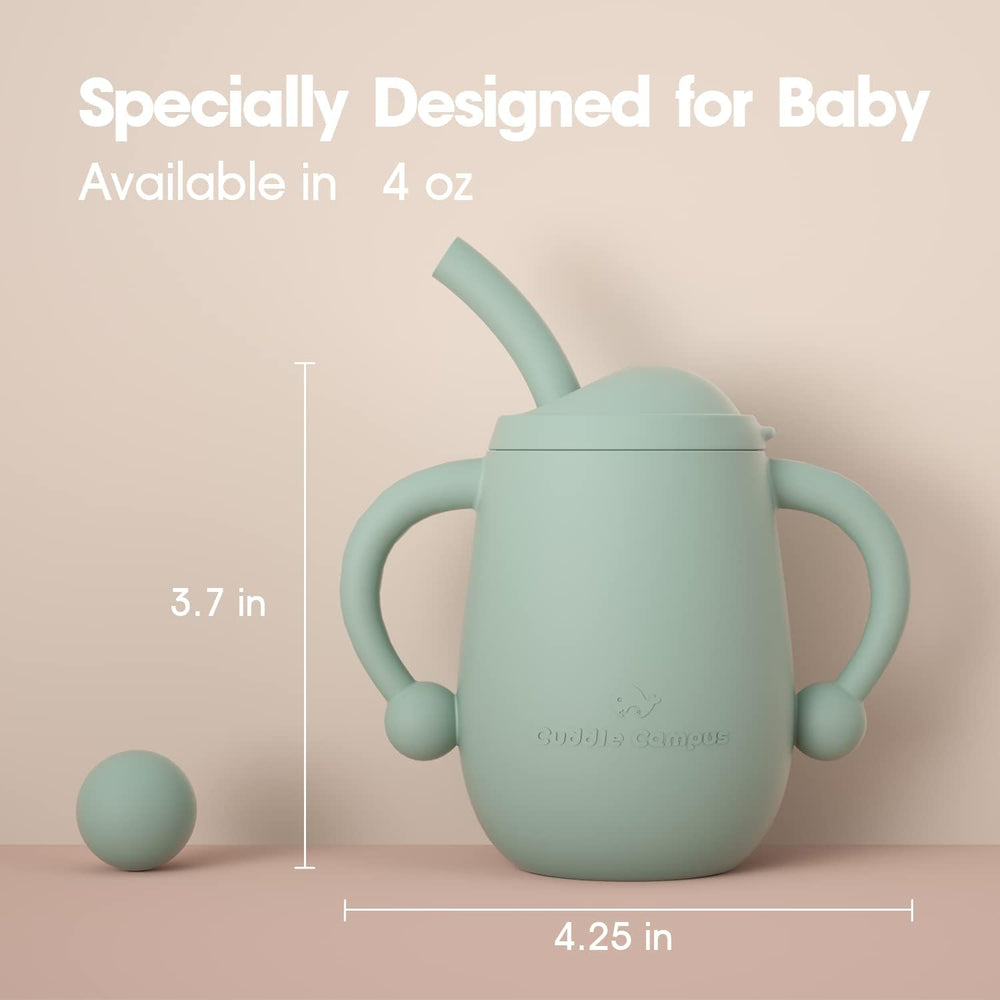 Cuddle Campus silicone baby training cups with straw for easy straw drinking.