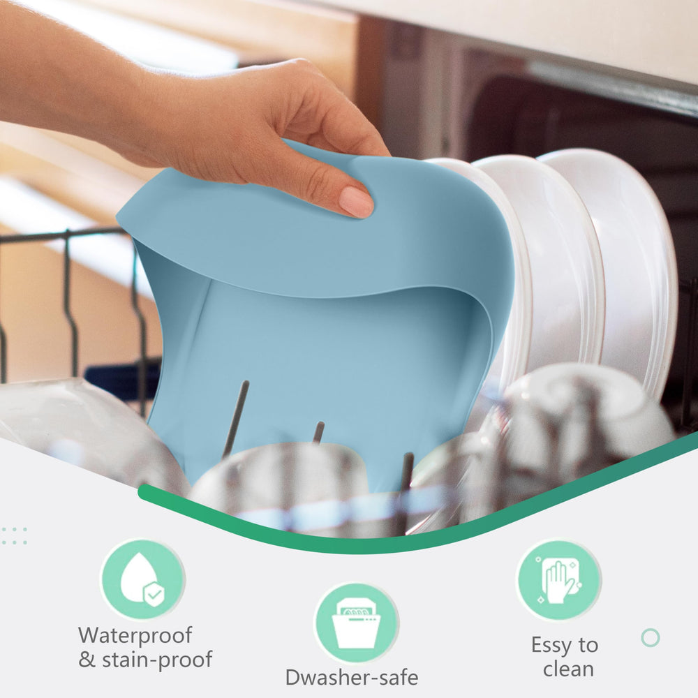 Cuddle Campus silicone bib in use during messy mealtime for easy cleanup
