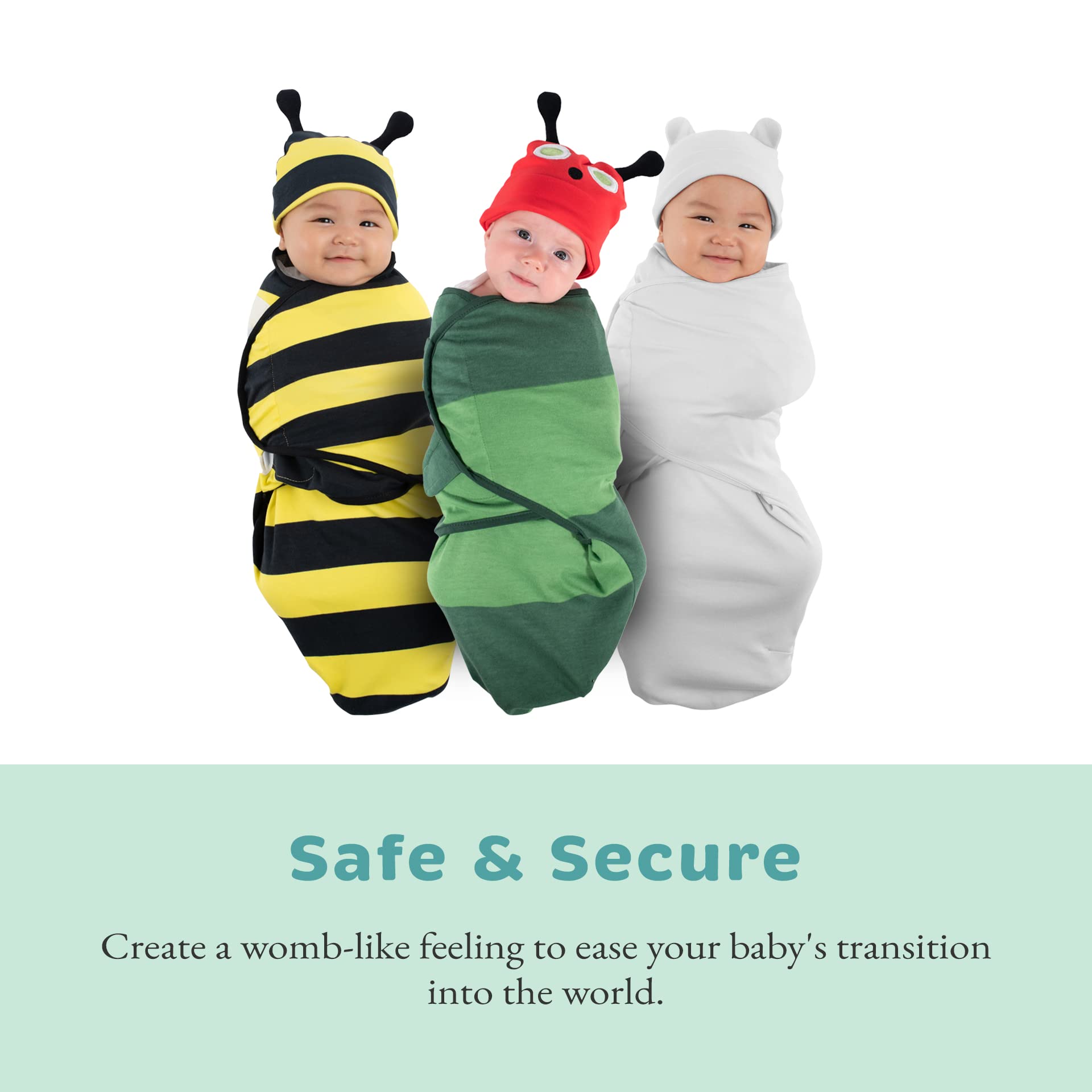 Cuddle Club swaddle adjustment feature demonstrates easy securing and growth.