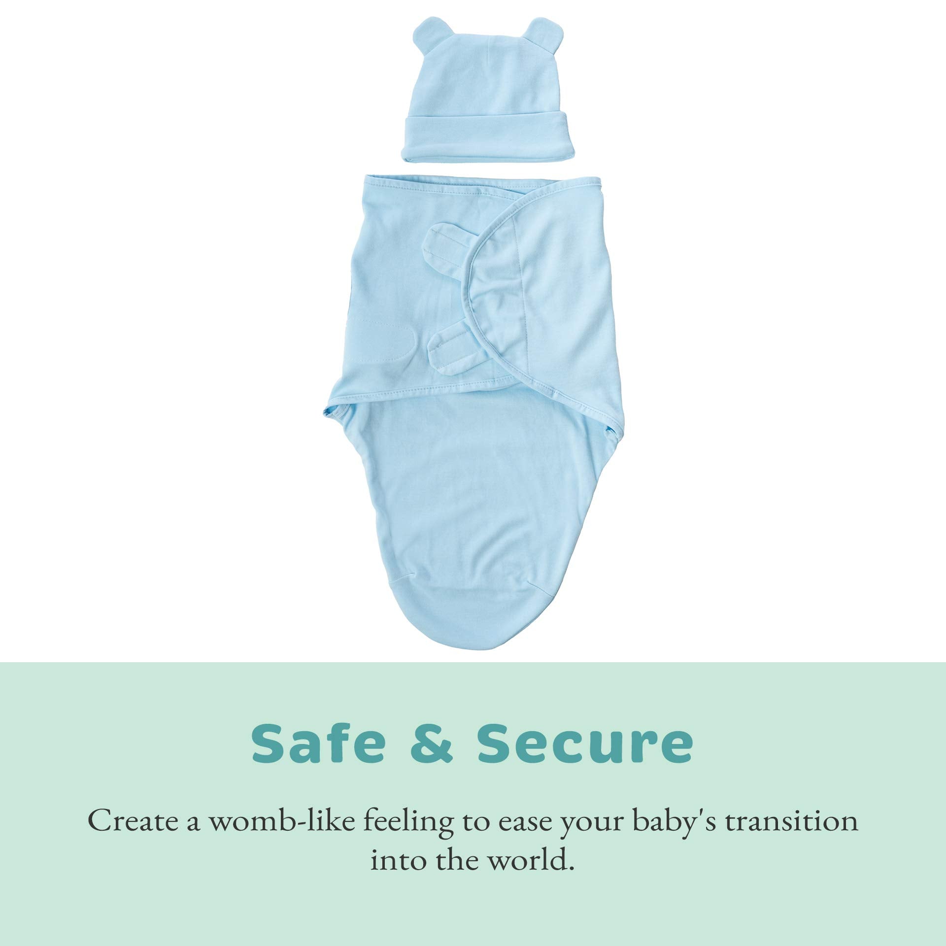 Cuddle Club swaddle secure velcro closure demonstrates easy, adjustable swaddling.