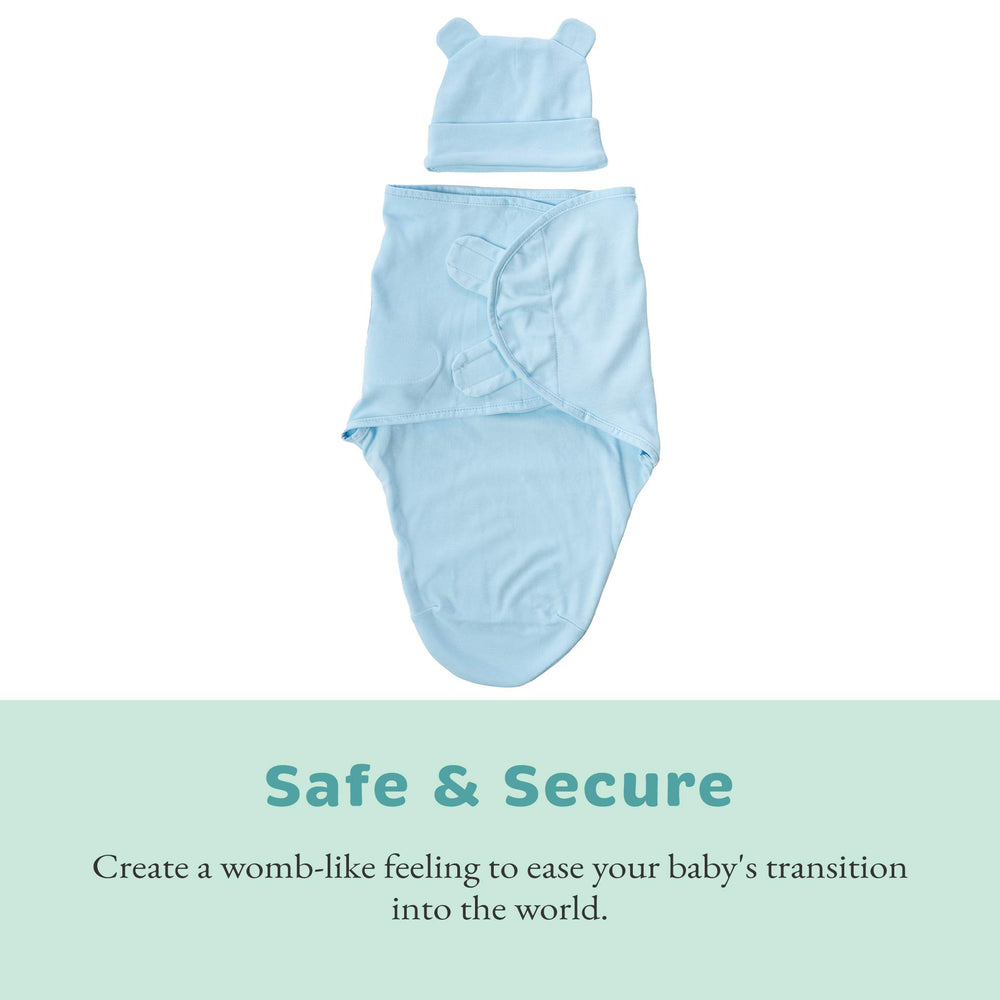 Cuddle Club swaddle secure velcro closure demonstrates easy, adjustable swaddling.