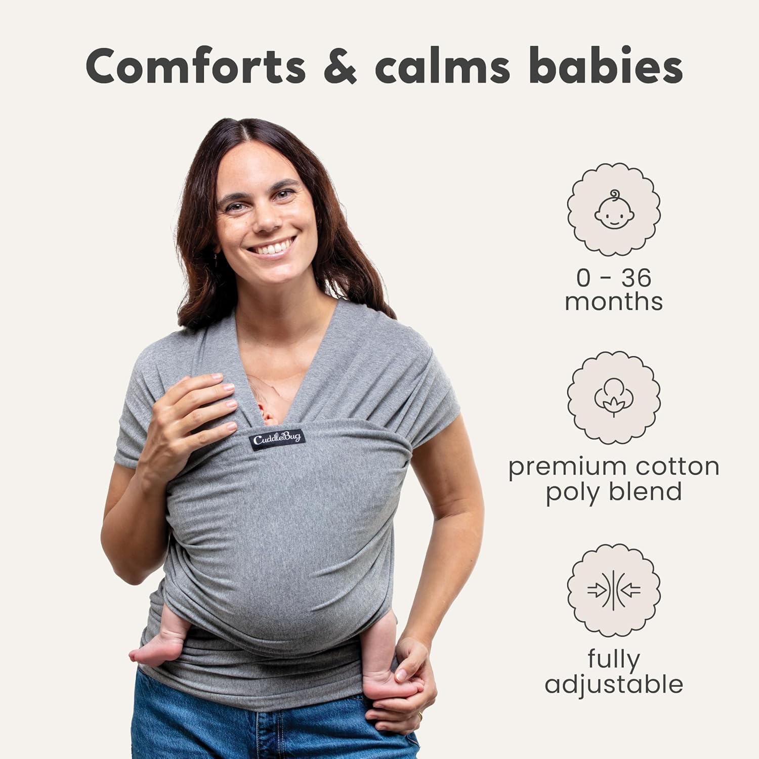 CuddleBug crossed-straps show ergonomic weight distribution for comfortable wear.