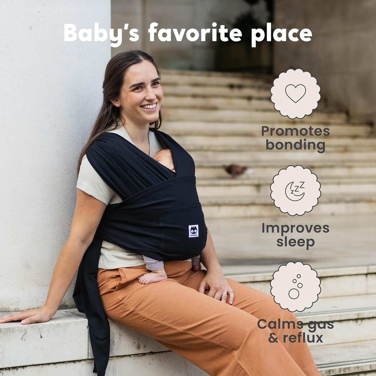 CuddleBug CuddleCarry adjustable waistband demonstrates customizable fit for different parents