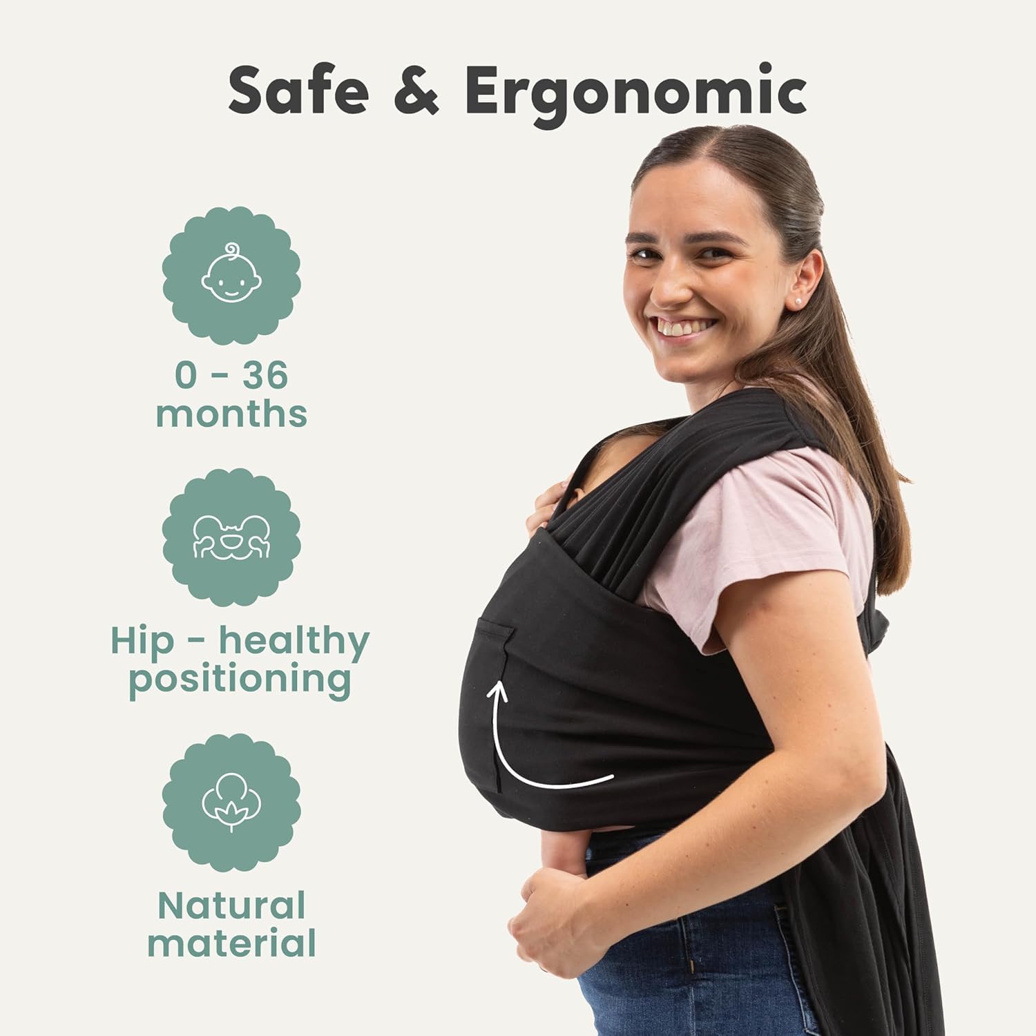 CuddleBug CuddleCarry ergonomic design hip-healthy position for comfortable carrying