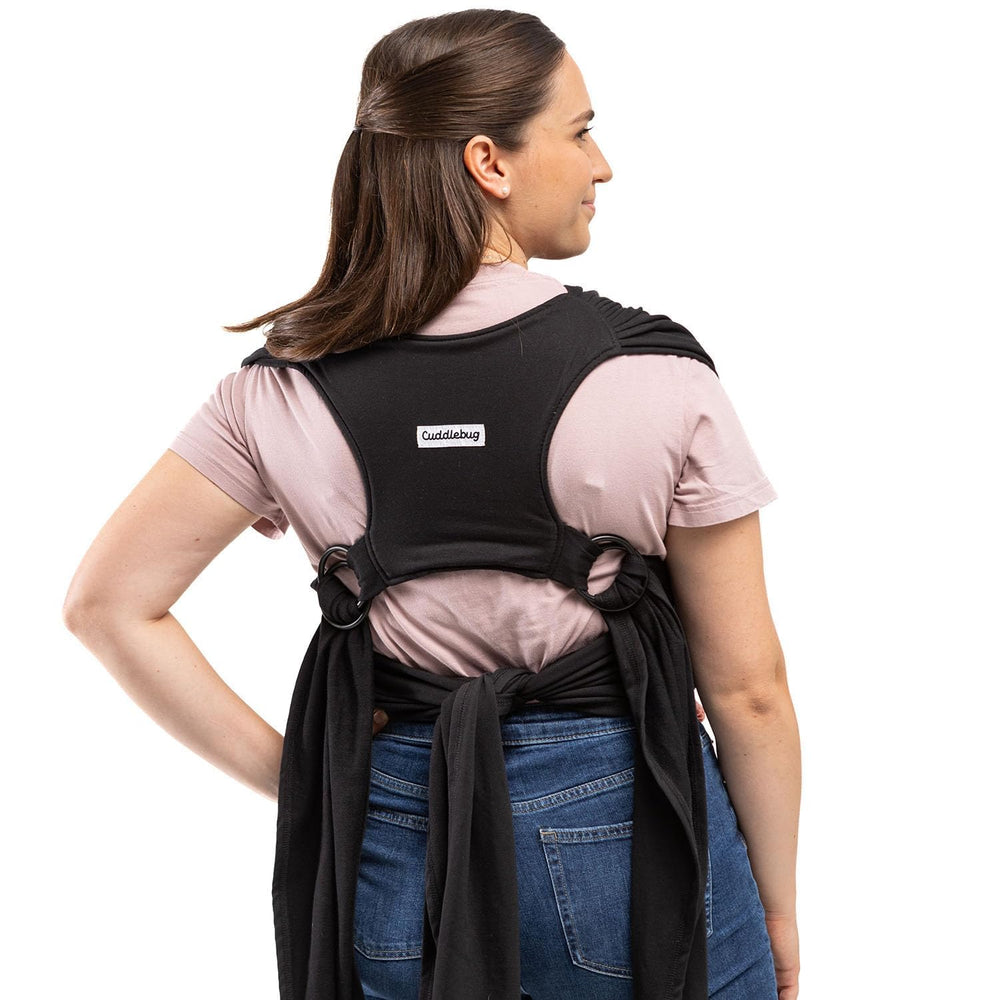 CuddleBug CuddleCarry prewrapped sling fit demonstrates one-size comfort for growing babies