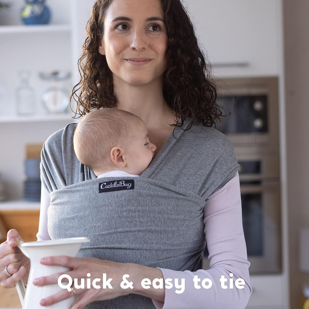 CuddleBug hands-free carrier worn demonstrates easy, hands-free daily use.