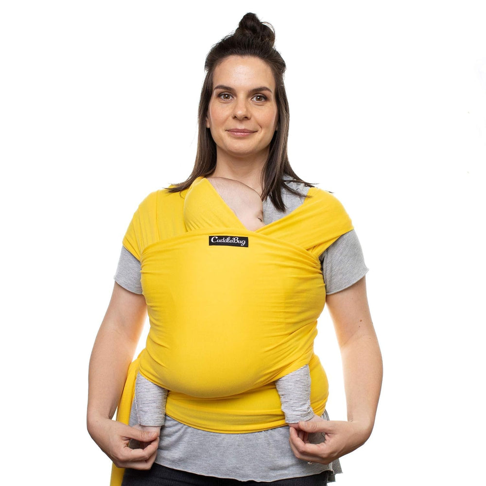 CuddleBug hands-free carrier wrap shows soft fabric for soothing cuddles on the go.