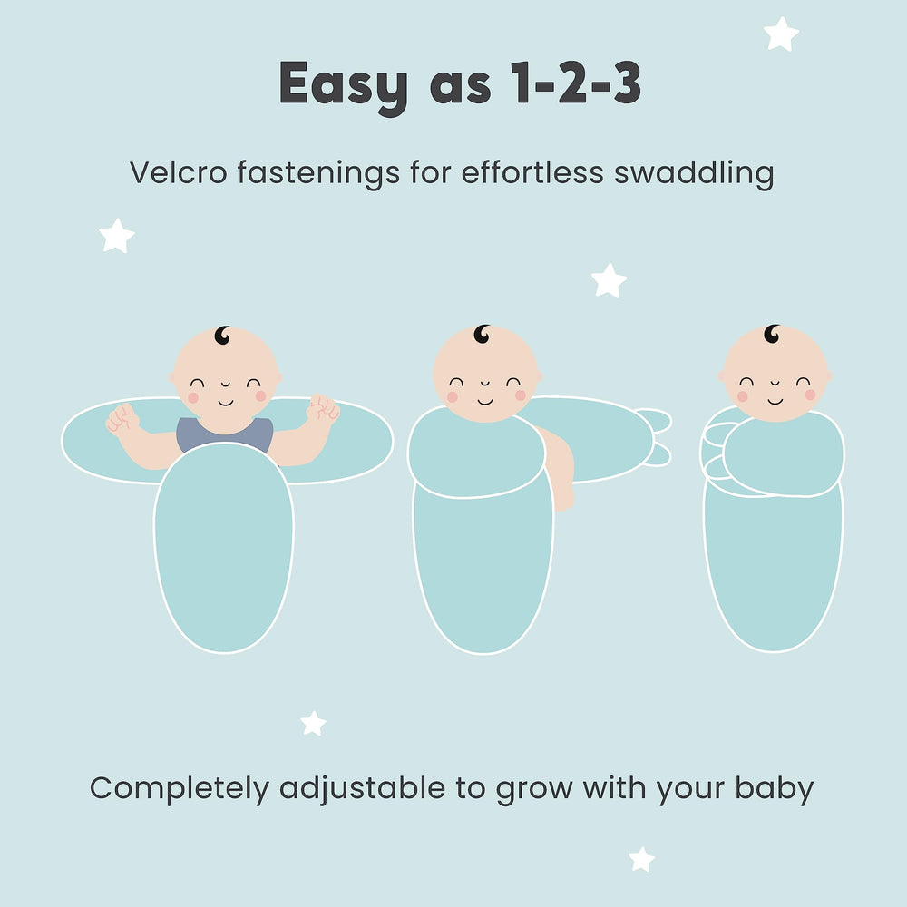 CuddleBug swaddles provide ample leg room for growing babies.