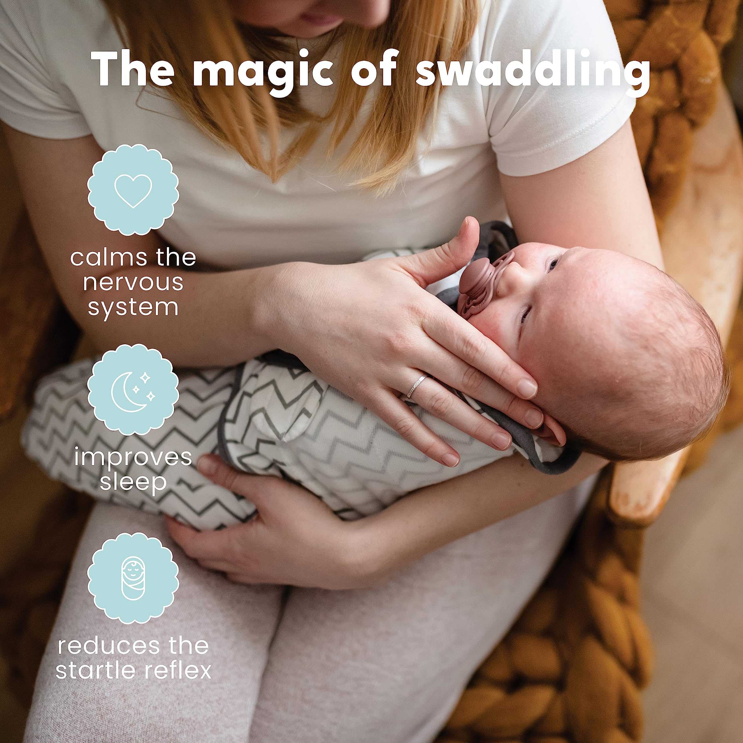 CuddleBug swaddles are machine washable for quick cleanup.