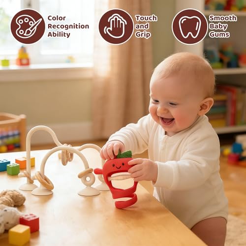 CuddleCubs Creations baby table toy resting on a tray for mealtime play.