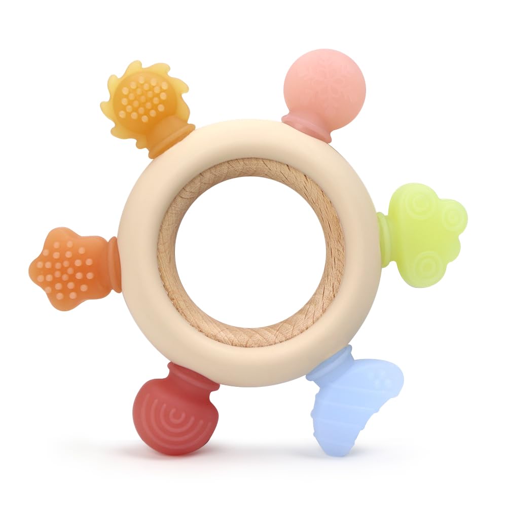 CuddleCubs bear toy rattle close-up captures rustle sound to spark exploratory play.