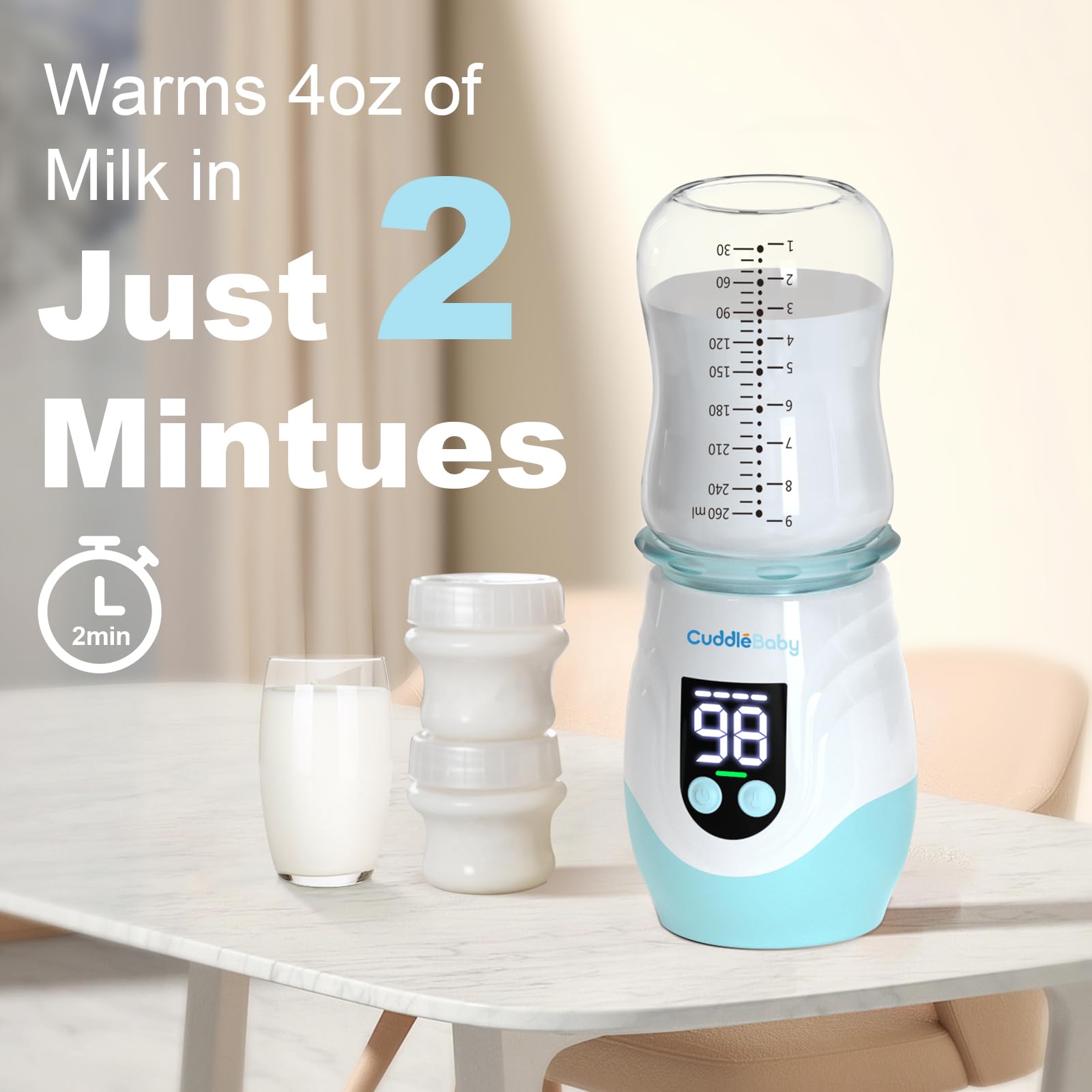 CuddleeBaby 8000mAh battery powers cordless bottle warming anywhere