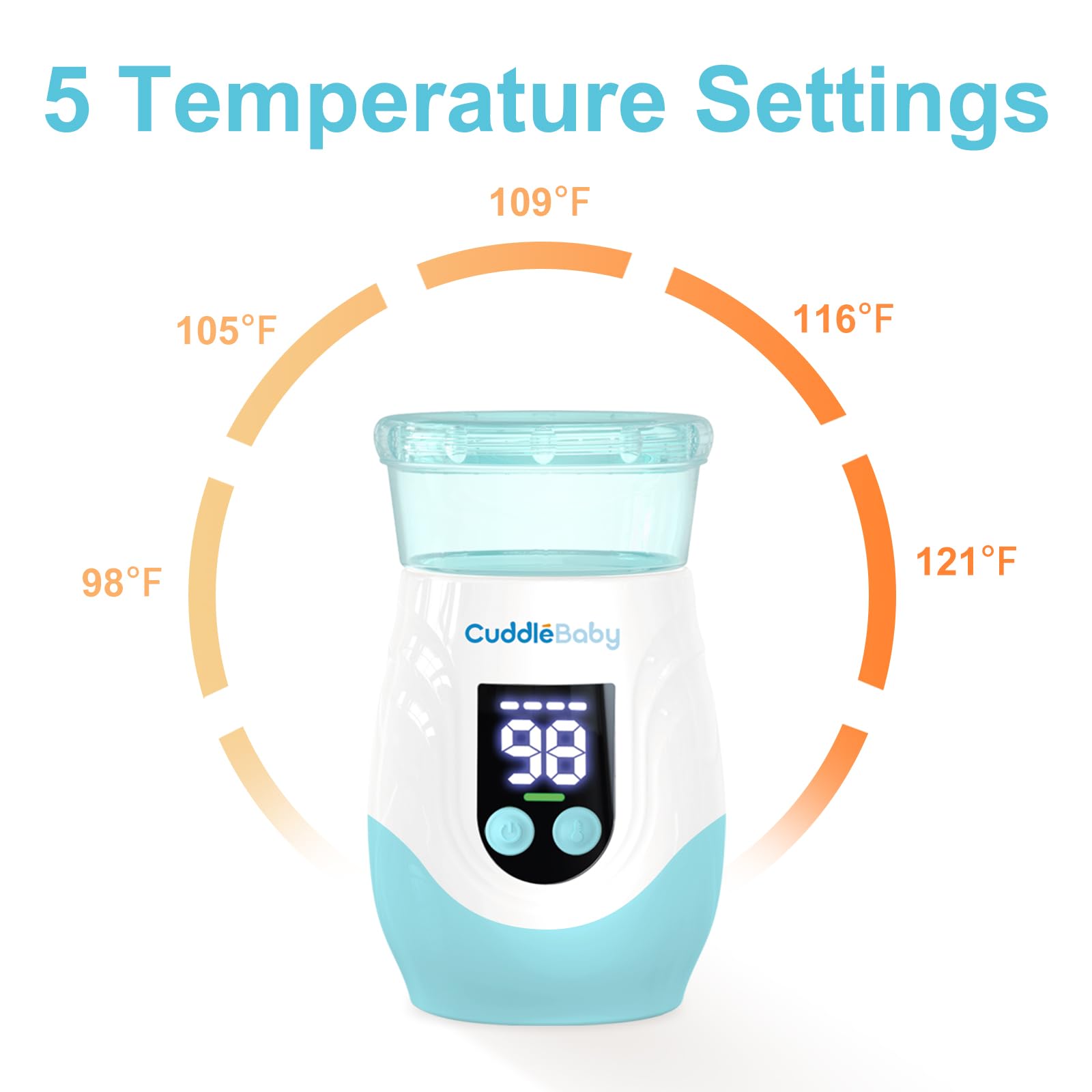CuddleeBaby temperature settings display for precise warming of milk