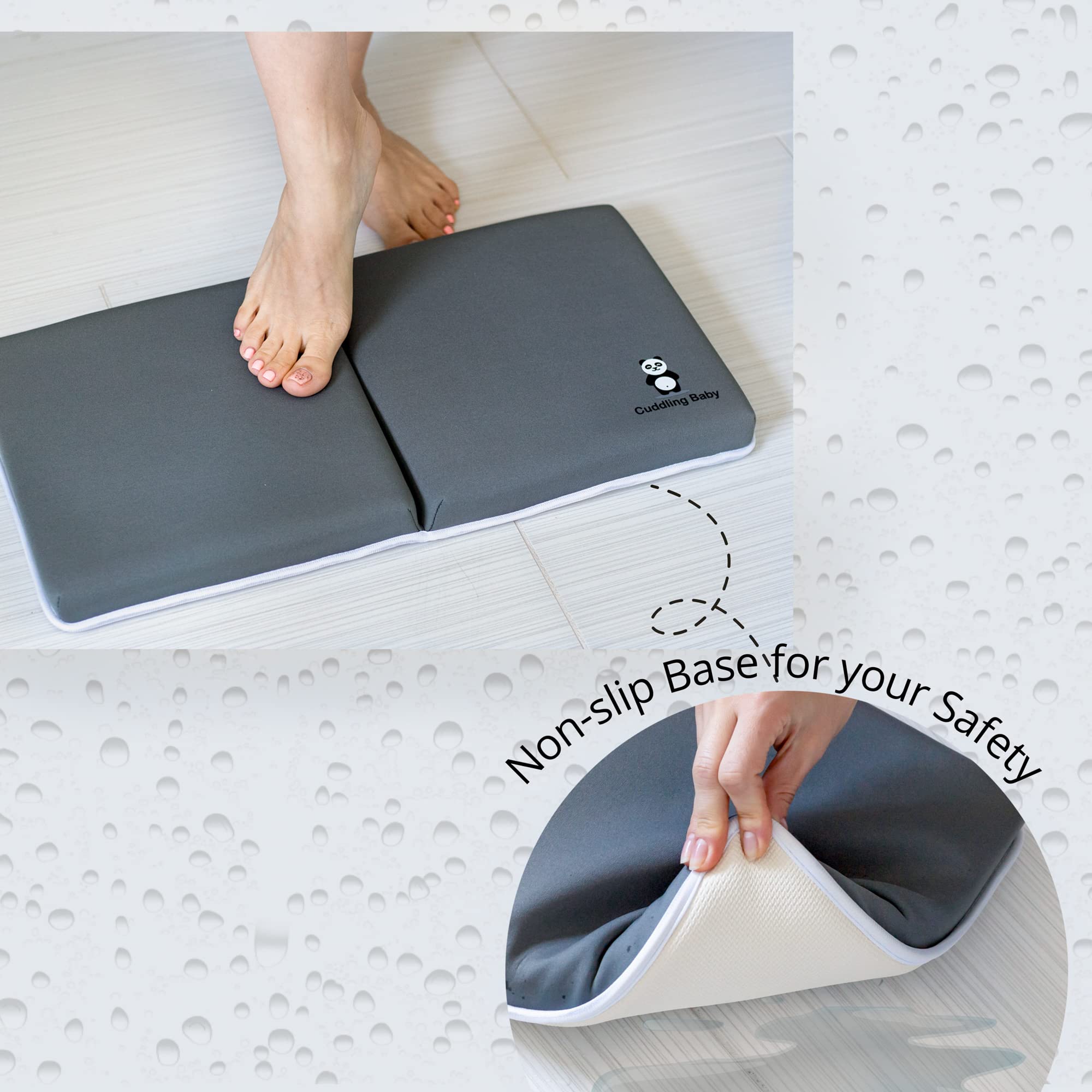 Cuddling Baby elbow rest gray textured back emphasizes stability during rinses and playtime
