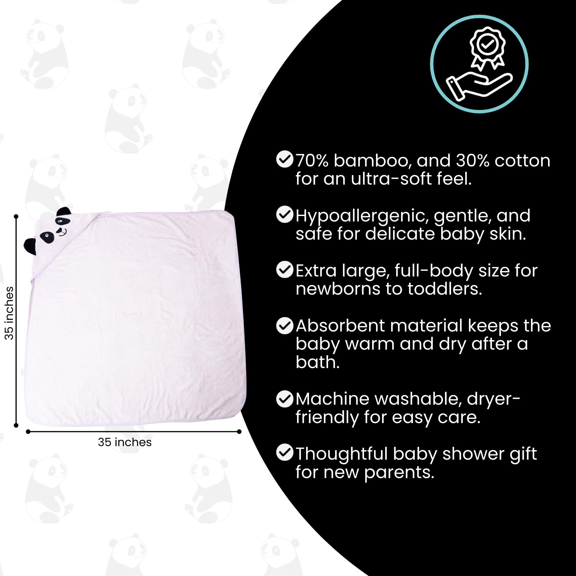 Cuddling Baby Premium Hooded Towel absorbent finish dries baby quickly.