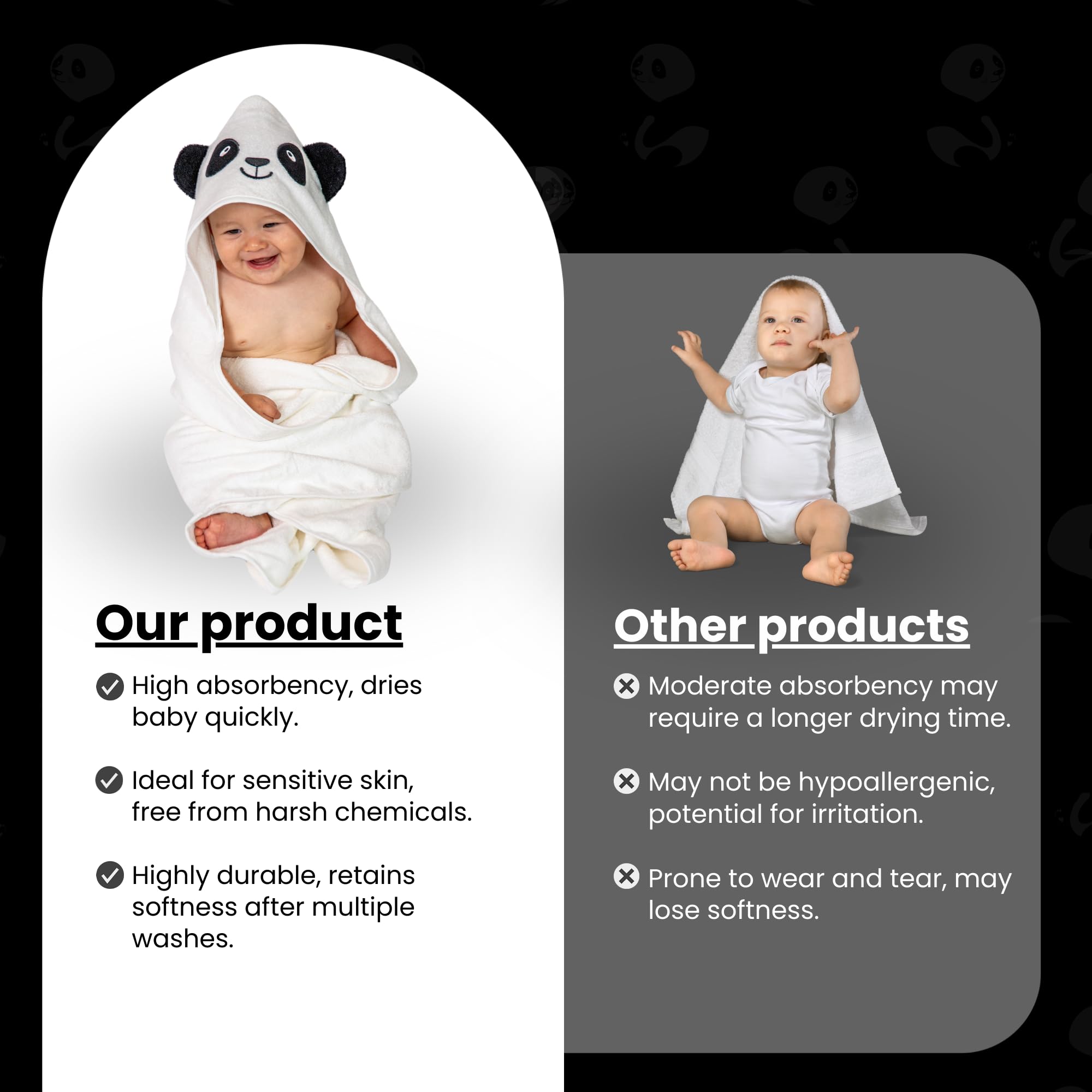 Cuddling Baby Premium Hooded Towel hypoallergenic material for sensitive skin care.