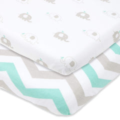 Cuddly Cubs cradle sheets 2-pack packaging enables quick night-time swaps.