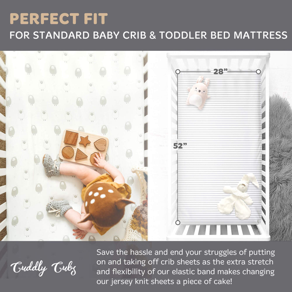 Cuddly Cubs deep-pocket-crib-sheet keeps the mattress securely tucked in through night routines.