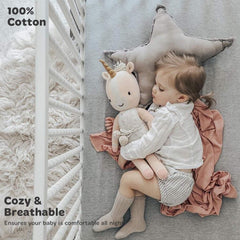 Cuddly Cubs Heather grey crib sheets add calm look and gentle touch