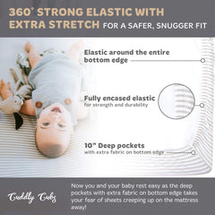 Cuddly Cubs jersey cotton crib sheet offers breathable fabric and gentle stretch for a snug fit.