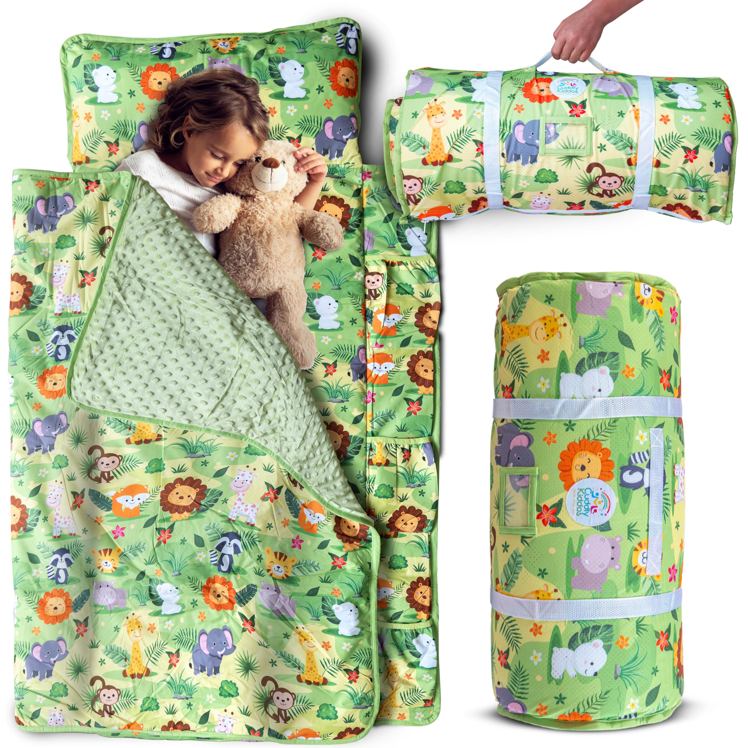 Cuddly Kiddos Jungle Safari Nap Mat front view for cozy daytime naps.