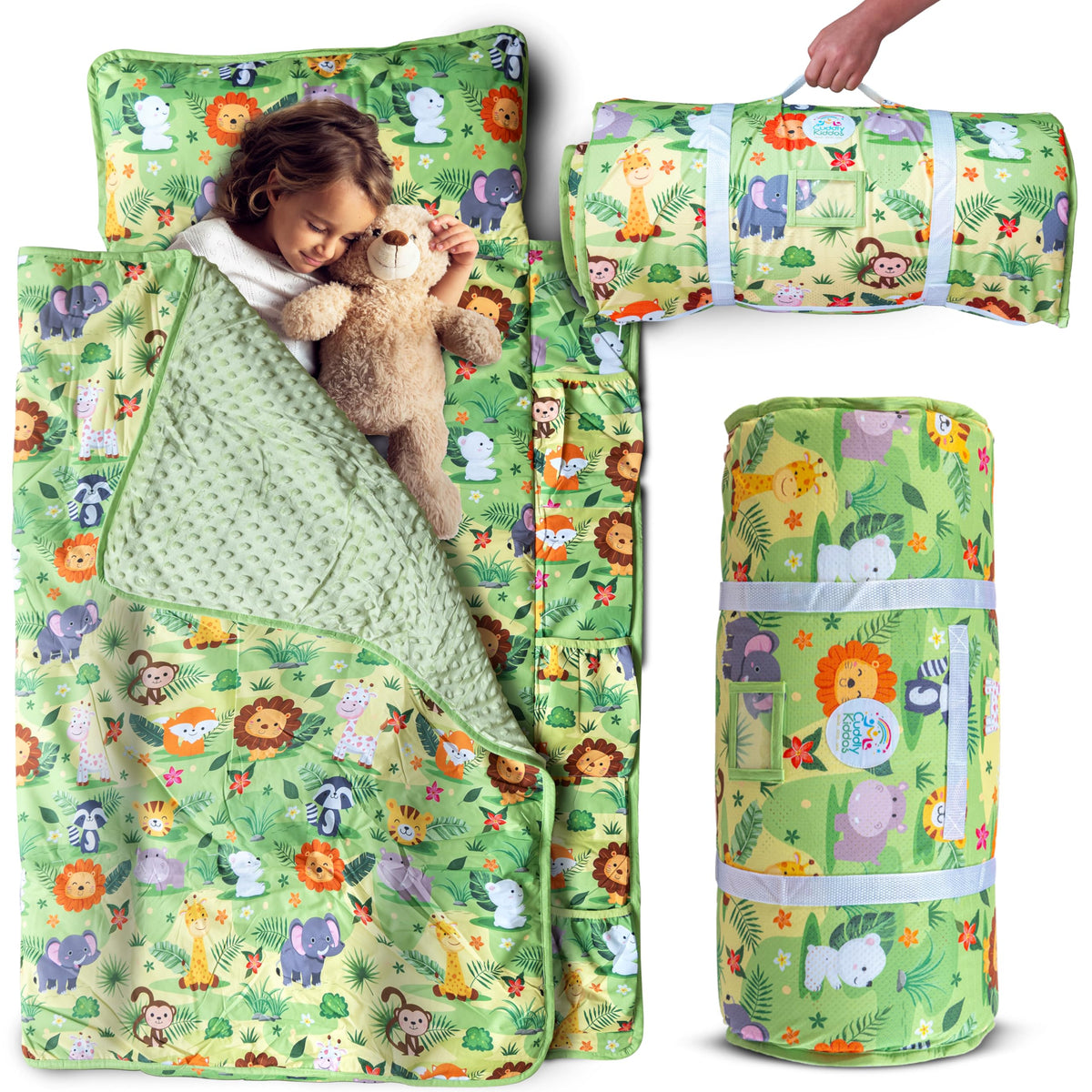 Cuddly Kiddos Jungle Safari Nap Mat front view for cozy daytime naps.