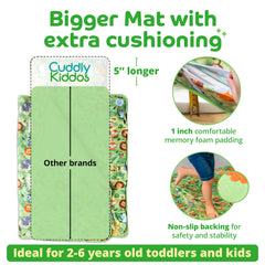 Cuddly Kiddos memory foam close-up shows cushioned support for toddlers.