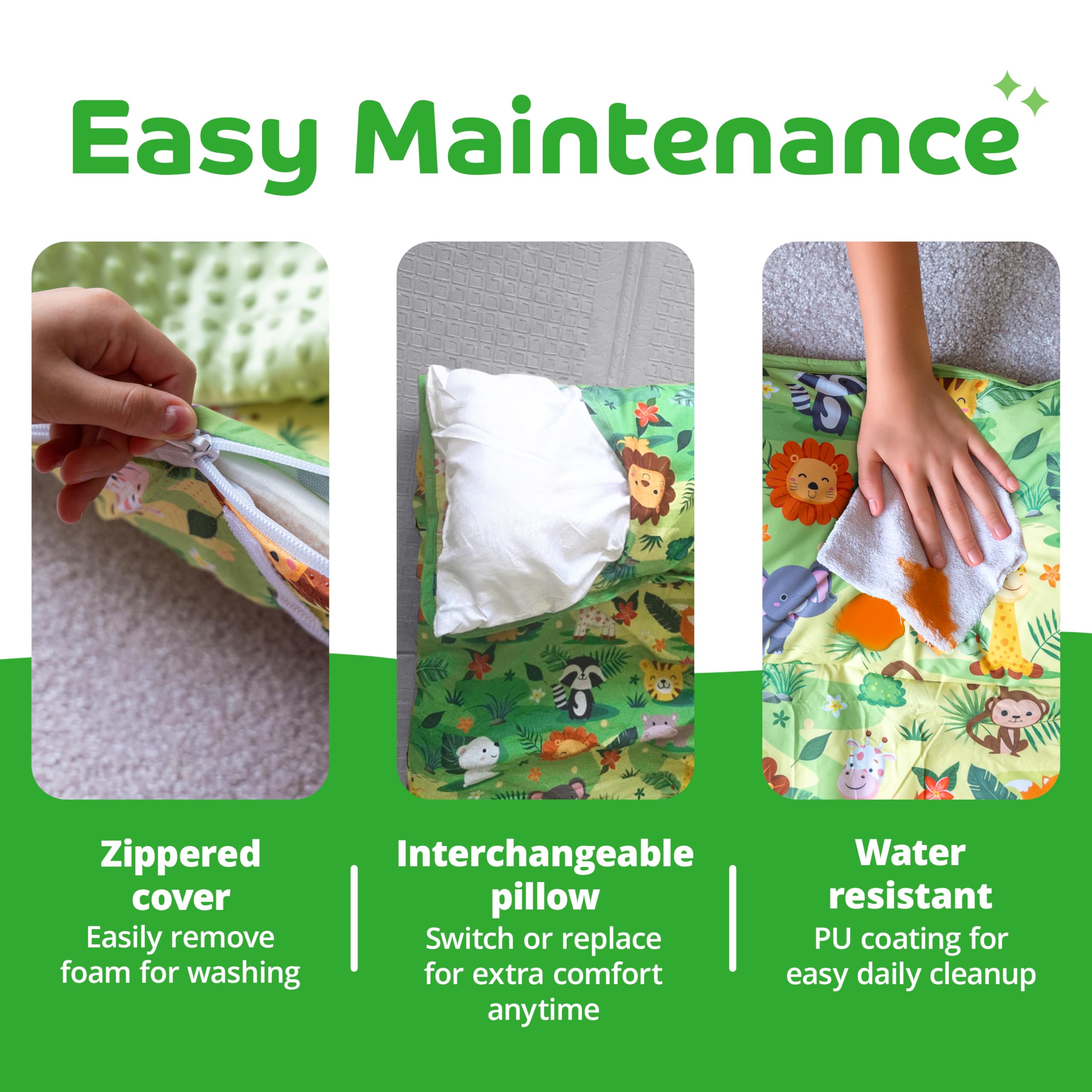 Cuddly Kiddos nap mat pocket storage keeps toys organized during travel.