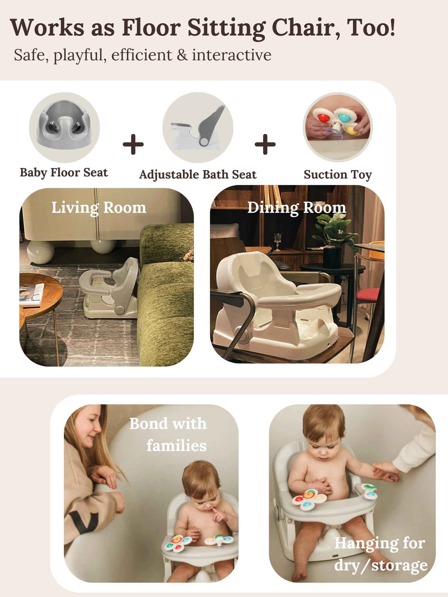 Cuddo Baby bath seat includes hanging hook for quick air-dry after baths