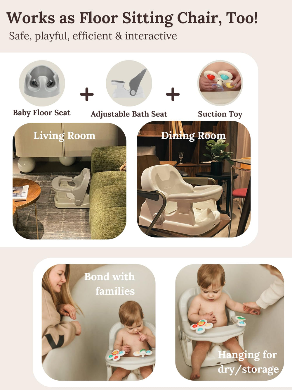 Cuddo Baby bath seat includes hanging hook for quick air-dry after baths