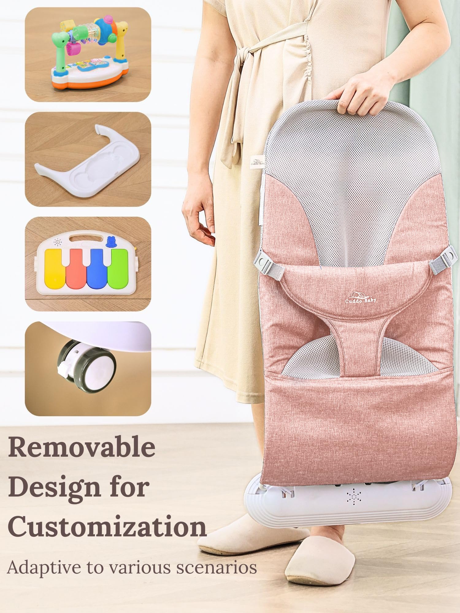 Cuddo Baby breathable mesh fabric keeps baby cool during longer sessions.