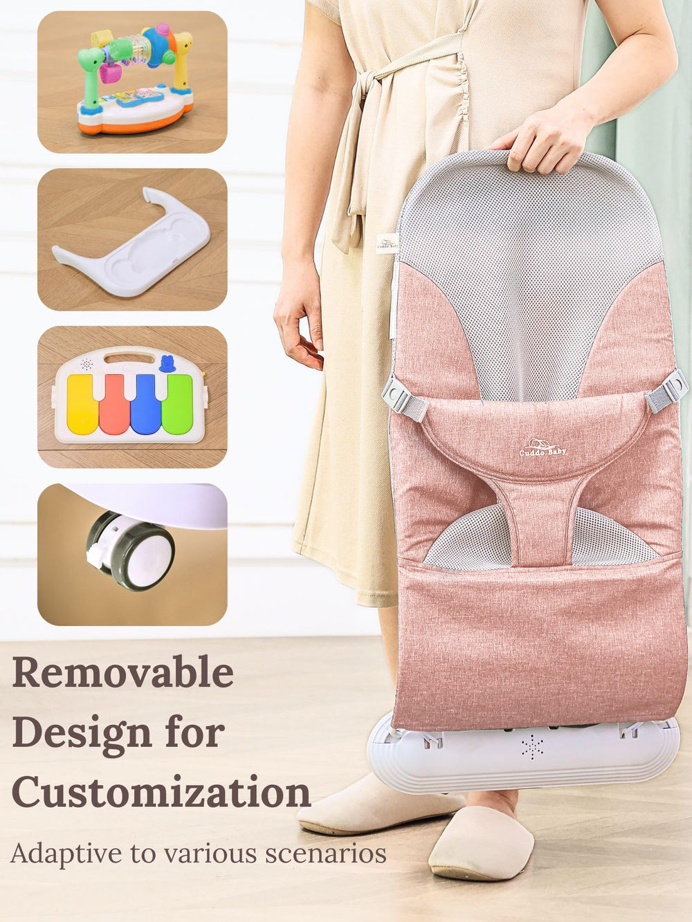 Cuddo Baby breathable mesh fabric keeps baby cool during longer sessions.