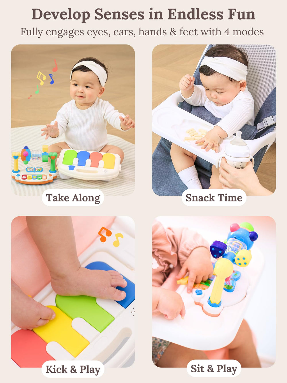 Cuddo Baby detachable piano play bar provides interactive music to stimulate senses.