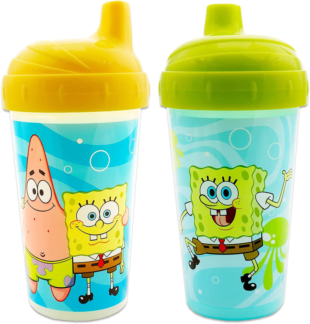 Cudlie Baby Boy 2-Pack 10oz Hard Spout Sippy Cup SpongeBob design promotes easy drinking for toddlers.
