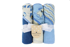 Cudlie Buttons and Stitches hooded towel closeup shows soft absorbent fabric for gentle drying.