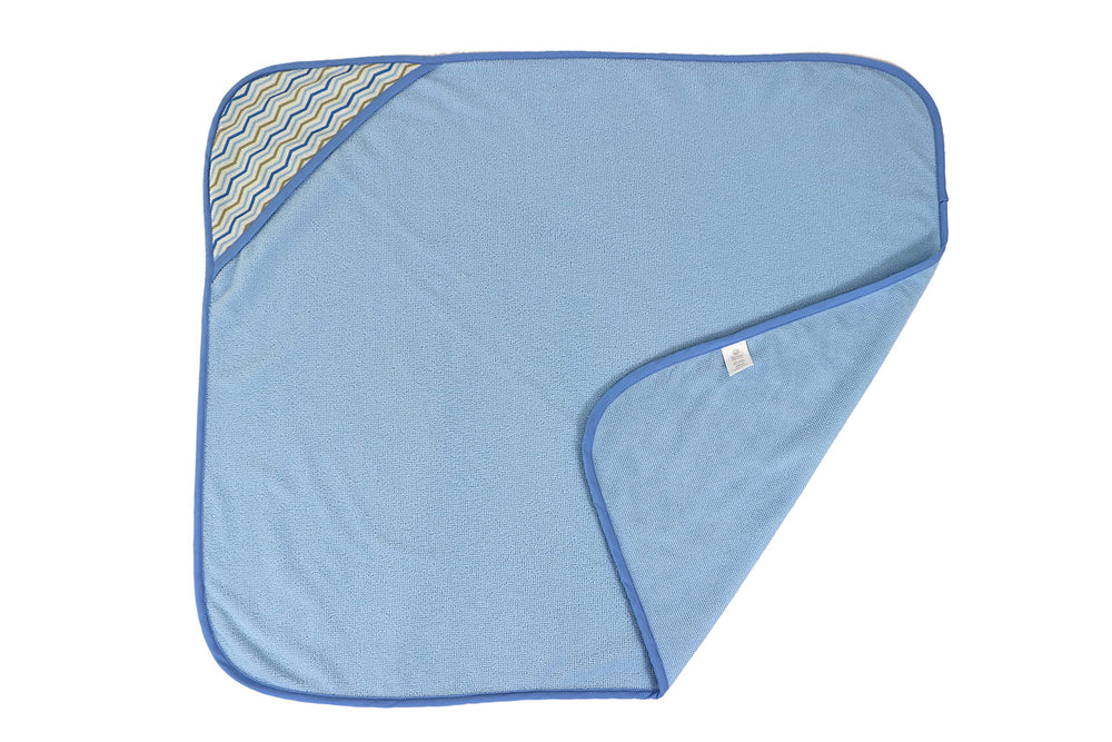 Cudlie Buttons and Stitches hooded towel folded view emphasizes soft colors and cozy feel.