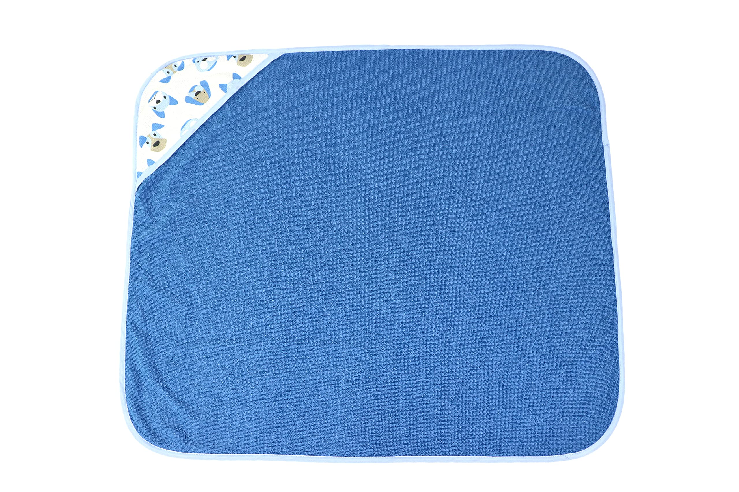 Cudlie Buttons and Stitches hooded towel hood detail image shows gentle edges for baby's skin.