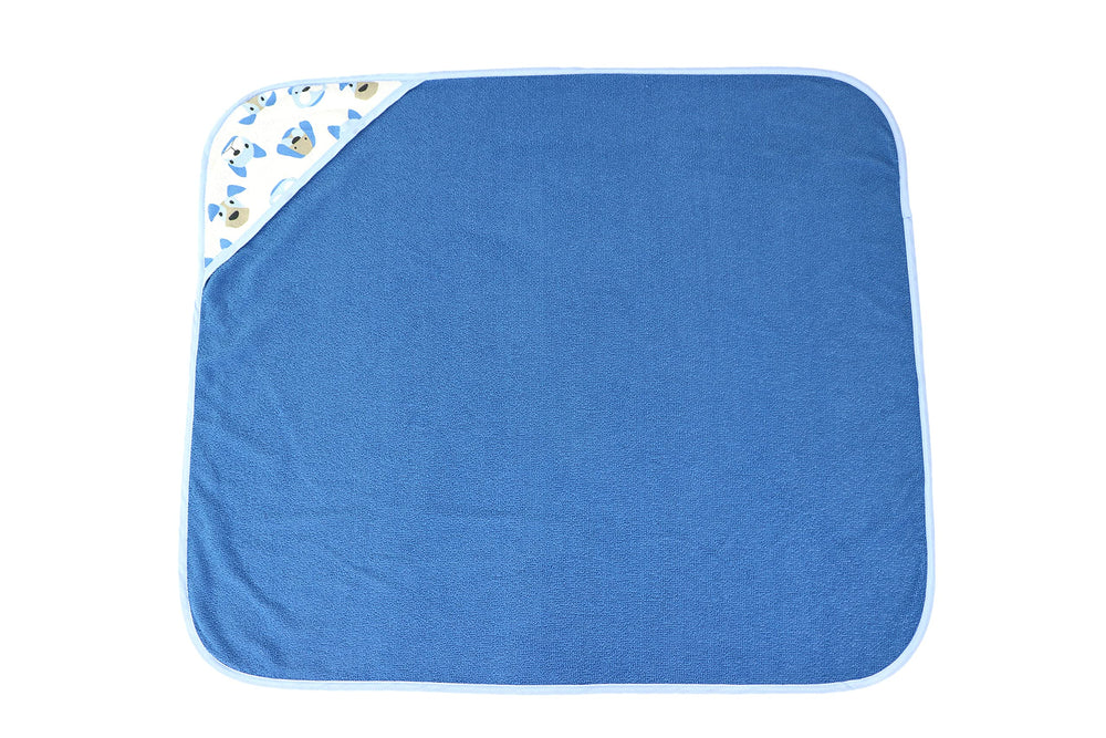 Cudlie Buttons and Stitches hooded towel hood detail image shows gentle edges for baby's skin.