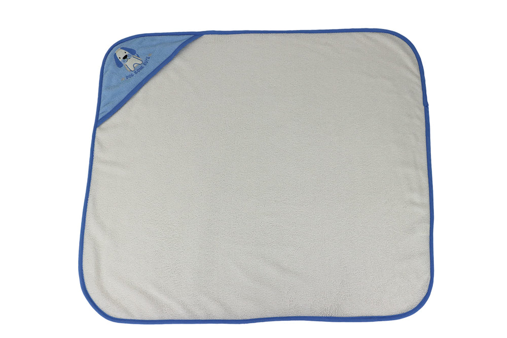 Cudlie Buttons and Stitches hooded towel machine-washable image promises easy cleanups.