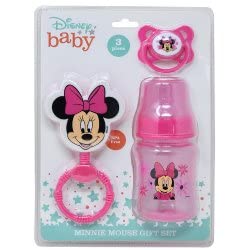 Cudlie Minnie Mouse bottle, rattle, and pacifier set for easy feeding and soothing play