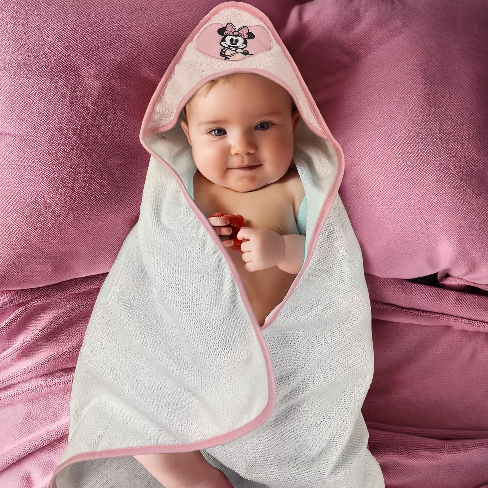 Cudlie Minnie hooded towel size 26x30 inches for wraps after baths.
