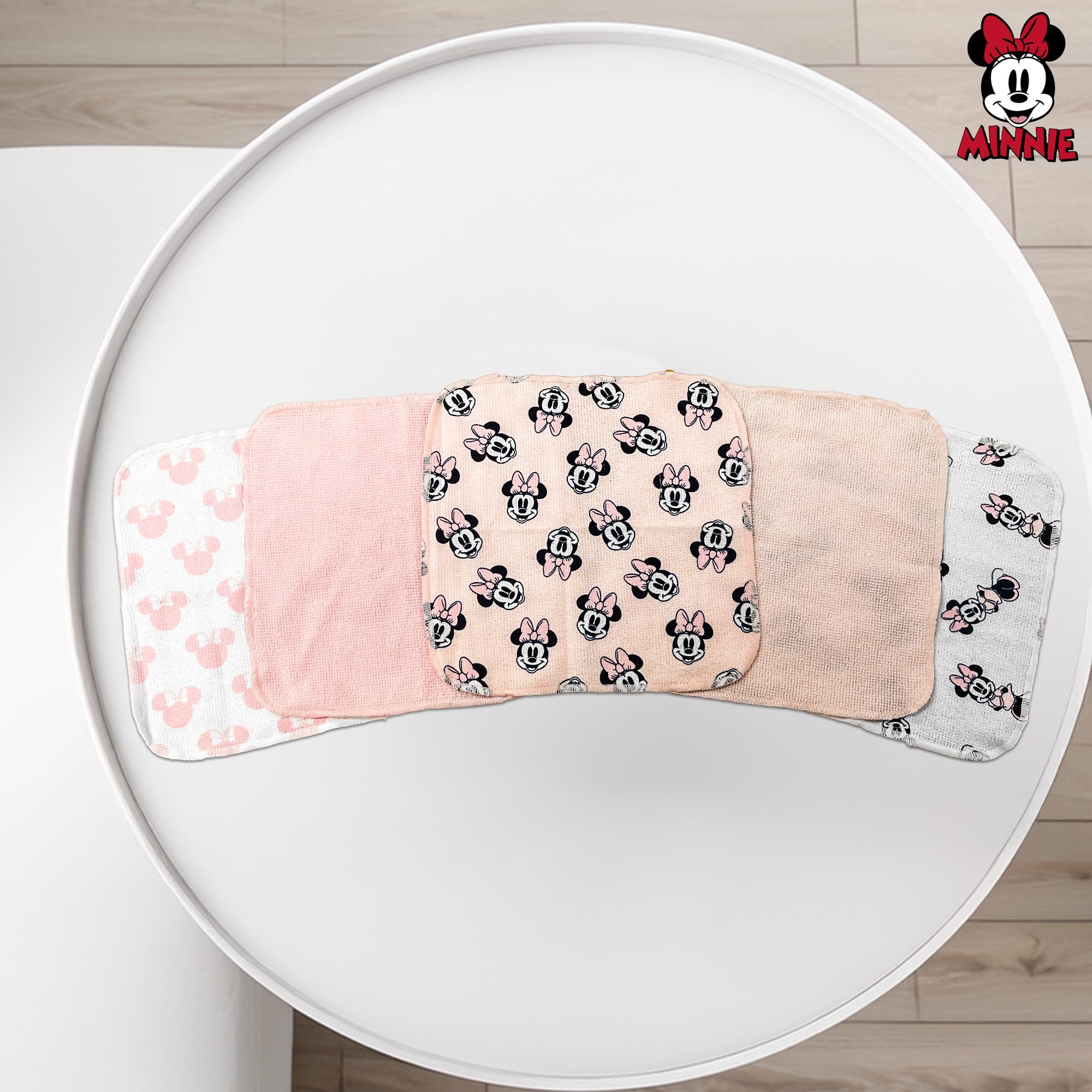 Cudlie Minnie washcloth set arranged together highlights soft texture for delicate baby skin.