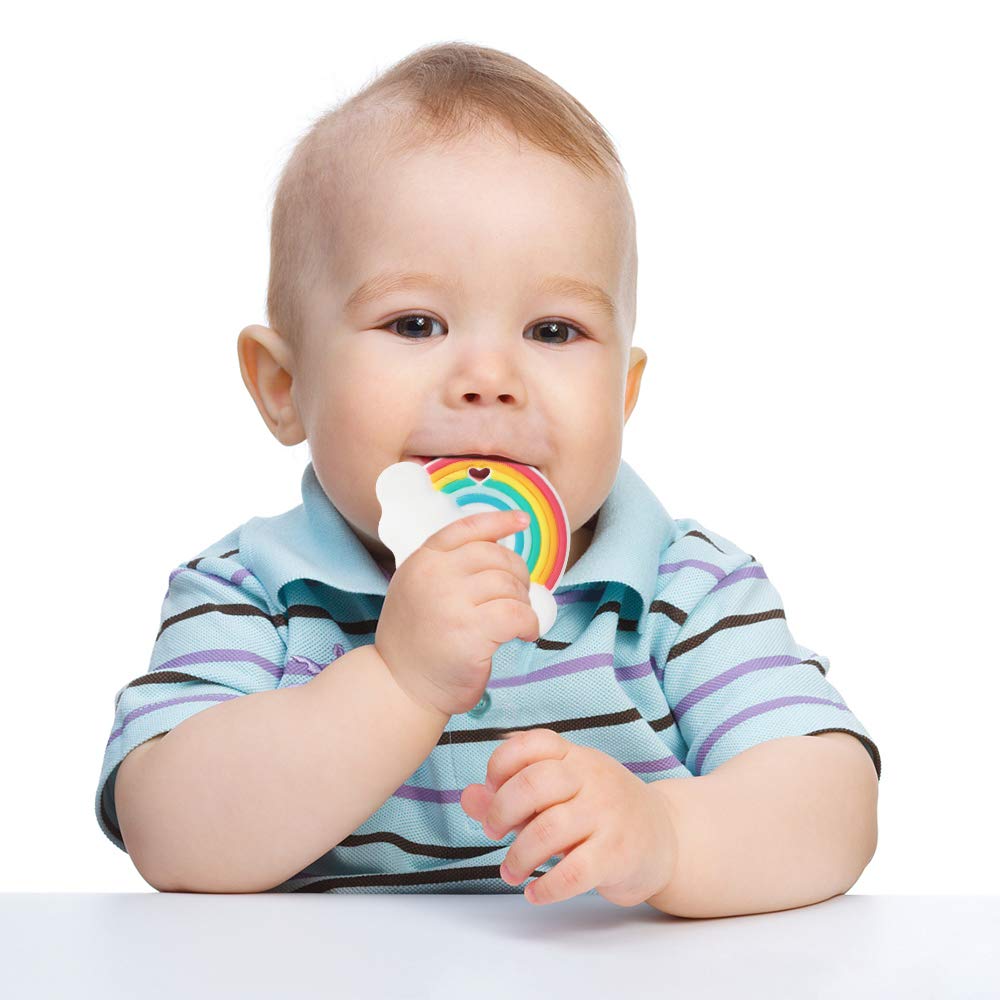 Cuebo rainbow teether makes a thoughtful baby shower gift.