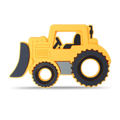 Cuebo baby silicone teether yellow bulldozer with easy-grasp design for teething relief