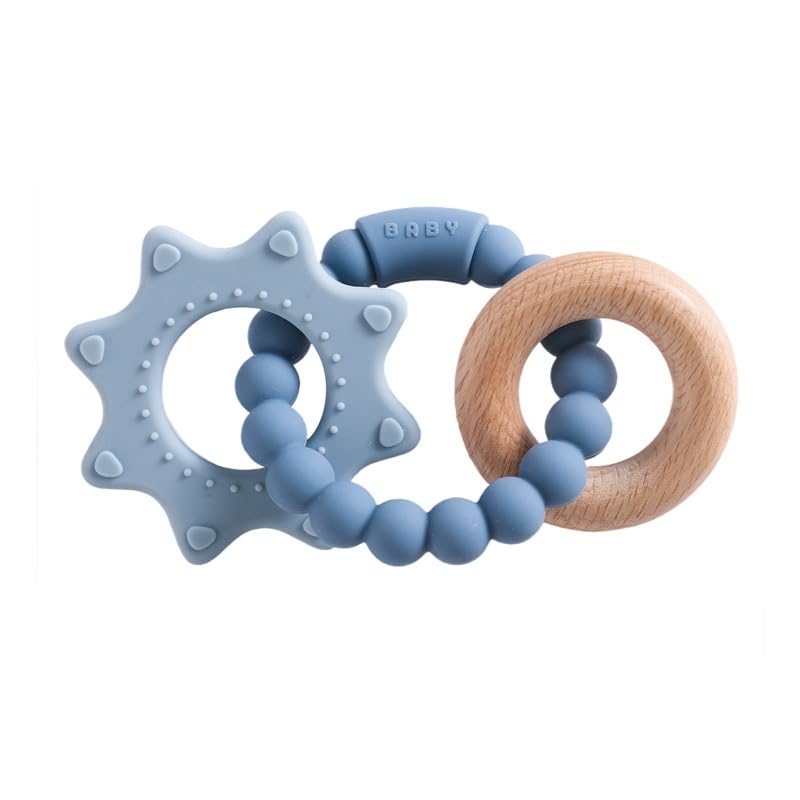 Cuebo baby teether ring with silicone-wood texture soothing gums and safe grip
