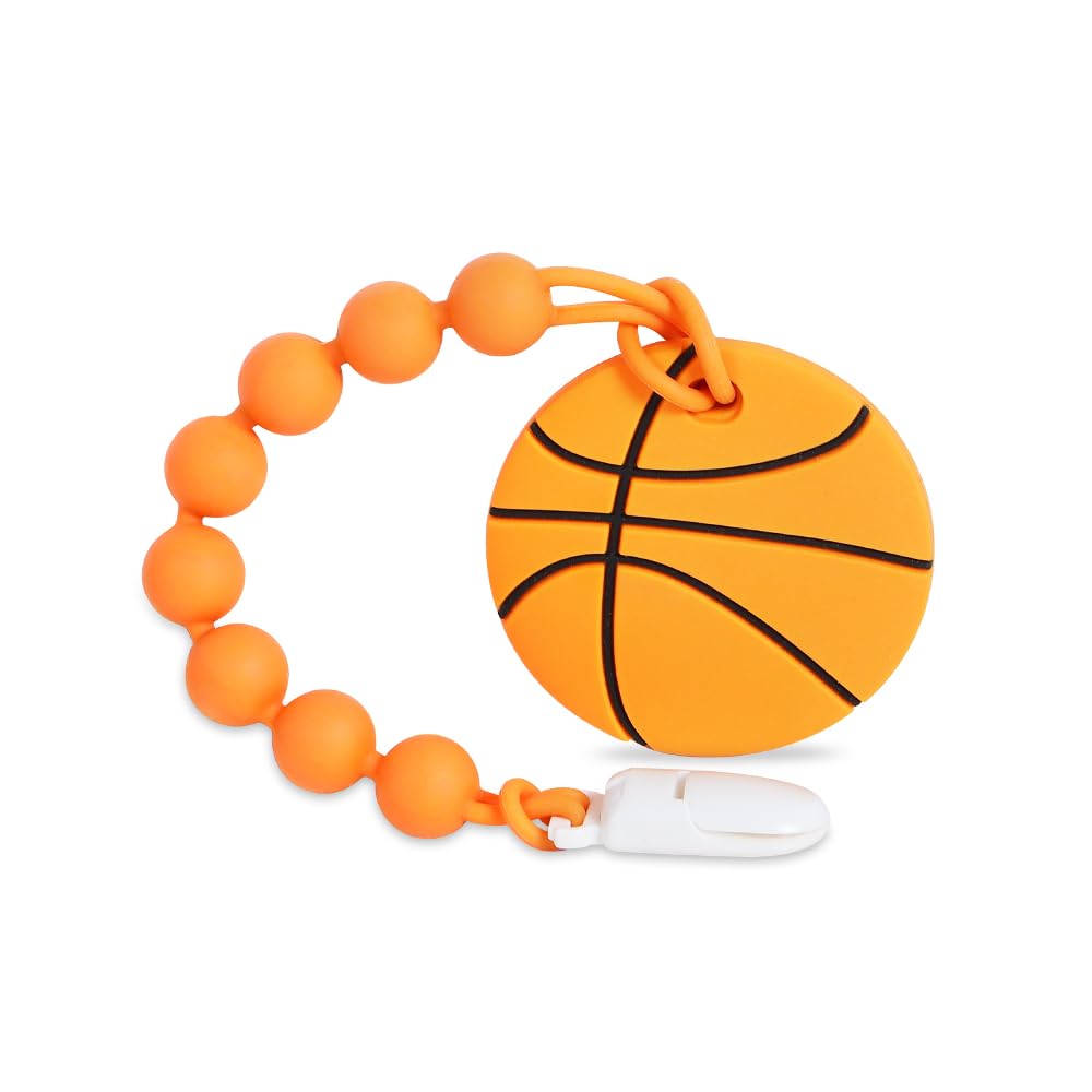 Cuebo basketball teether silicone soothes gums during on-the-go play.