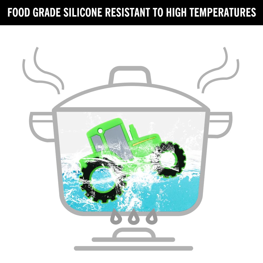 Cuebo green silicone teether close-up highlights durable, freezer-safe material for cooling relief.