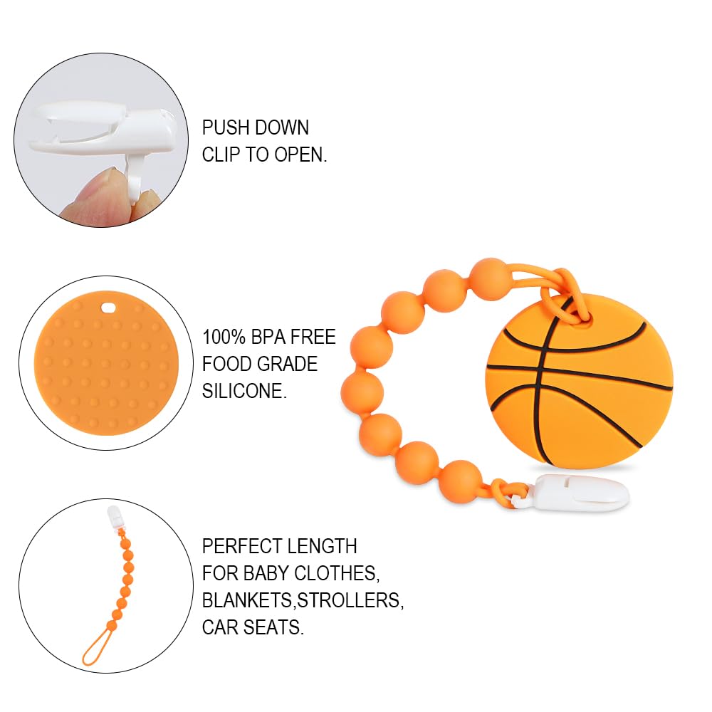 Cuebo one-piece pacifier clip keeps teether secure and easy to reach.