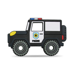 Cuebo police car teether helps soothe teething discomfort for babies.