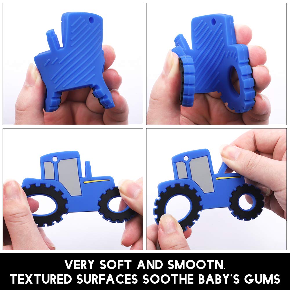 Cuebo silicone teether blue freezer-safe design provides cool relief for teething.